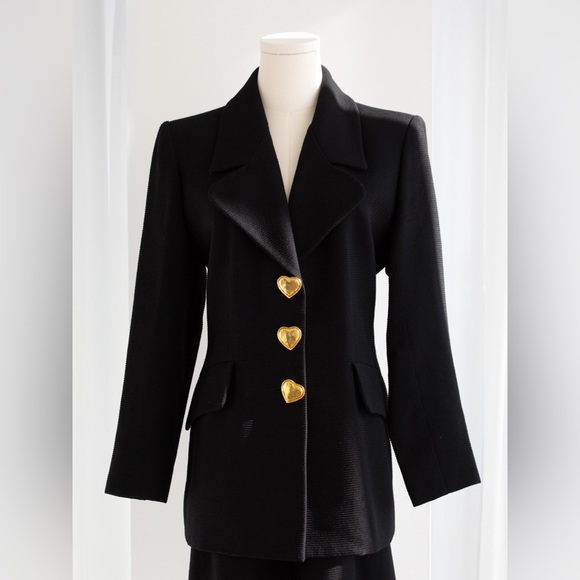 Yves Saint Laurent Variation Vintage S/S 1995 Black Gold Heart Jacket Skirt Suit - Picture 6 of 14